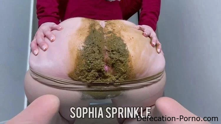 Sophia Sprinkle - Strumpfhosenkacke und Schmiererei im roten Kleid - Scat- und Piss-Porno, gefüllte Toilette, extremer Scat-Sex